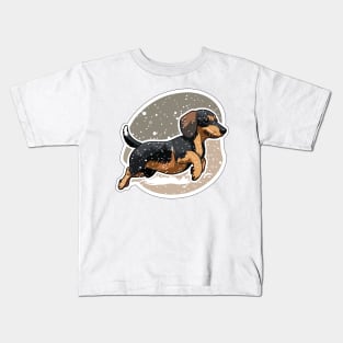 Dachshund Running in snow Kids T-Shirt